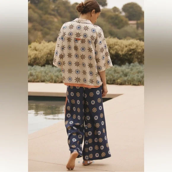 Super chic Anthropologie NWT Set Linen blend generously sized SM top & pants - Picture 9 of 16